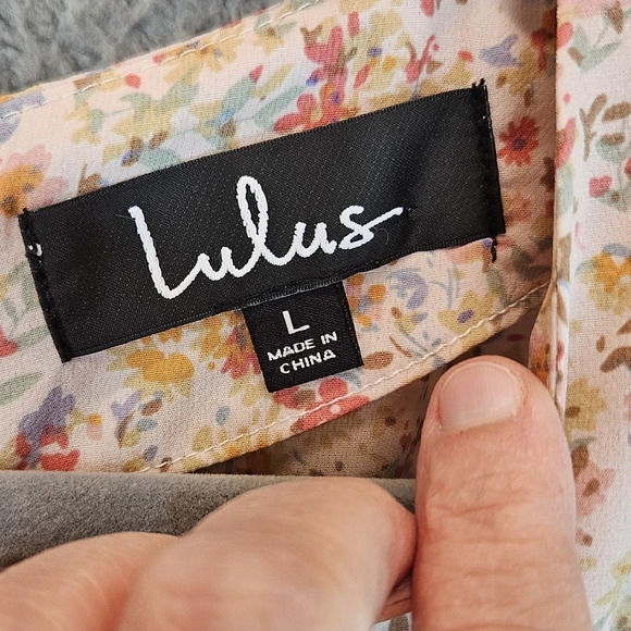 Lulu's Womens Isn't She Darling Blush Floral Puff Sleeve Mini Dress Sz L Spring - Picture 7 of 15